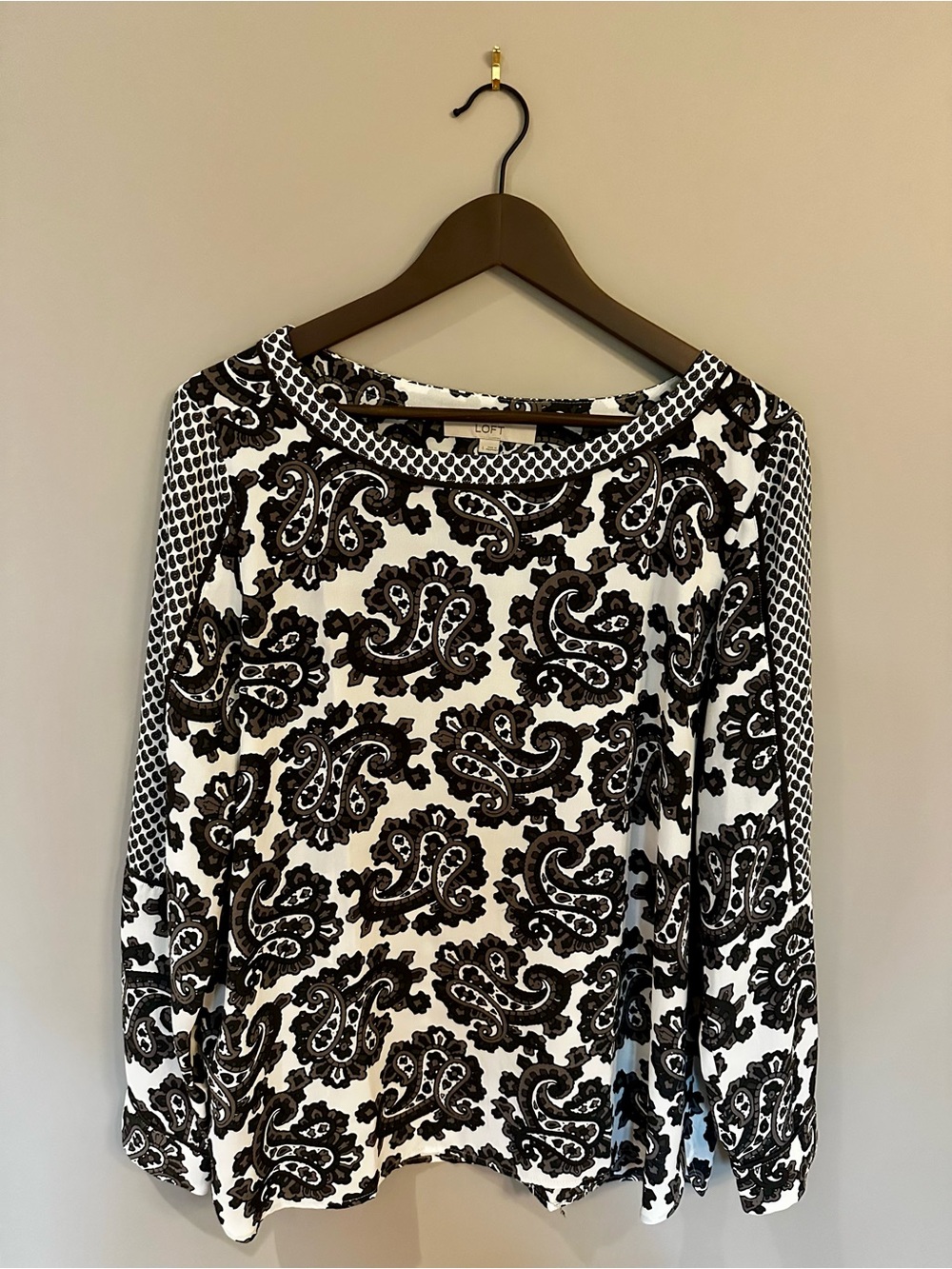 LOFT Black & White Paisley-Print Long Sleeve Top